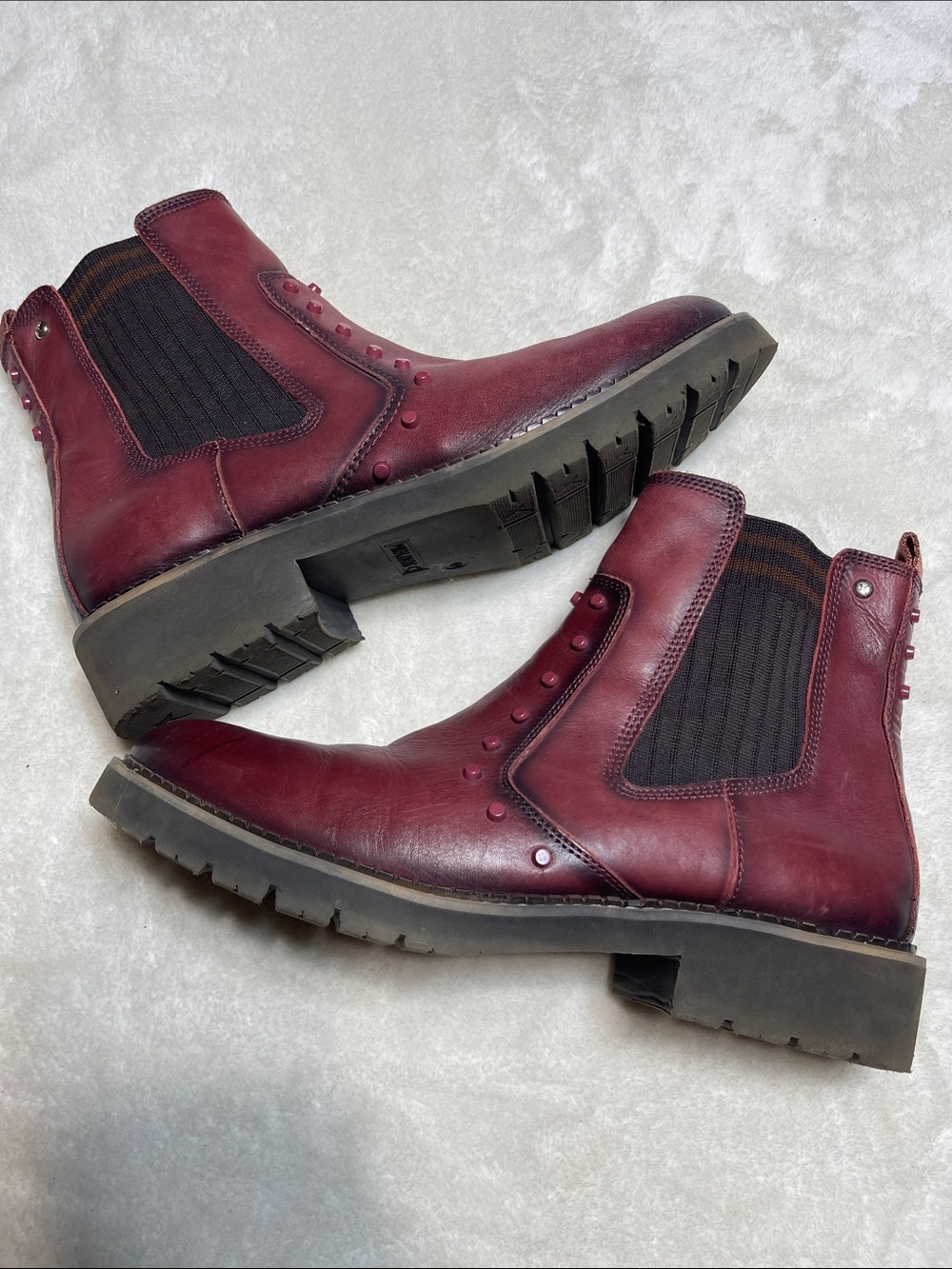 Women's Burgundy Chelsea Bootie with Stud Detailing